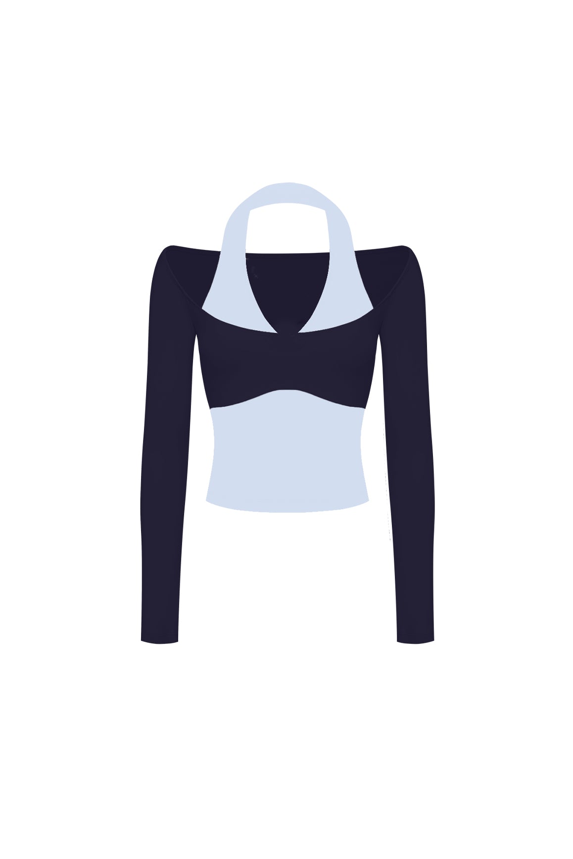 WISKII colorblock one-piece long sleeve top in midnight with contrasting panels, casual shirt for stylish everyday wear