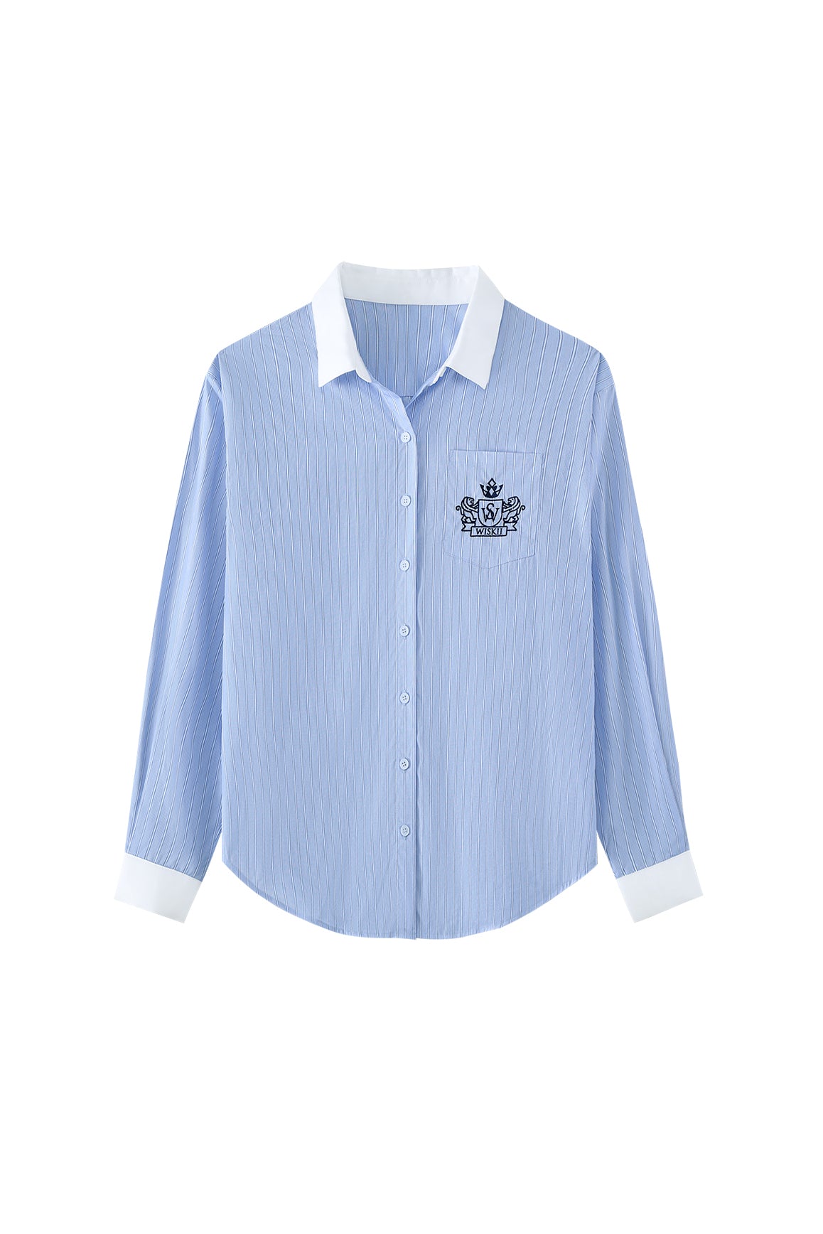WISKII Riviera Relaxed Cotton Shirt in light blue with a casual fit, short sleeves, and button front, perfect for summer wear.