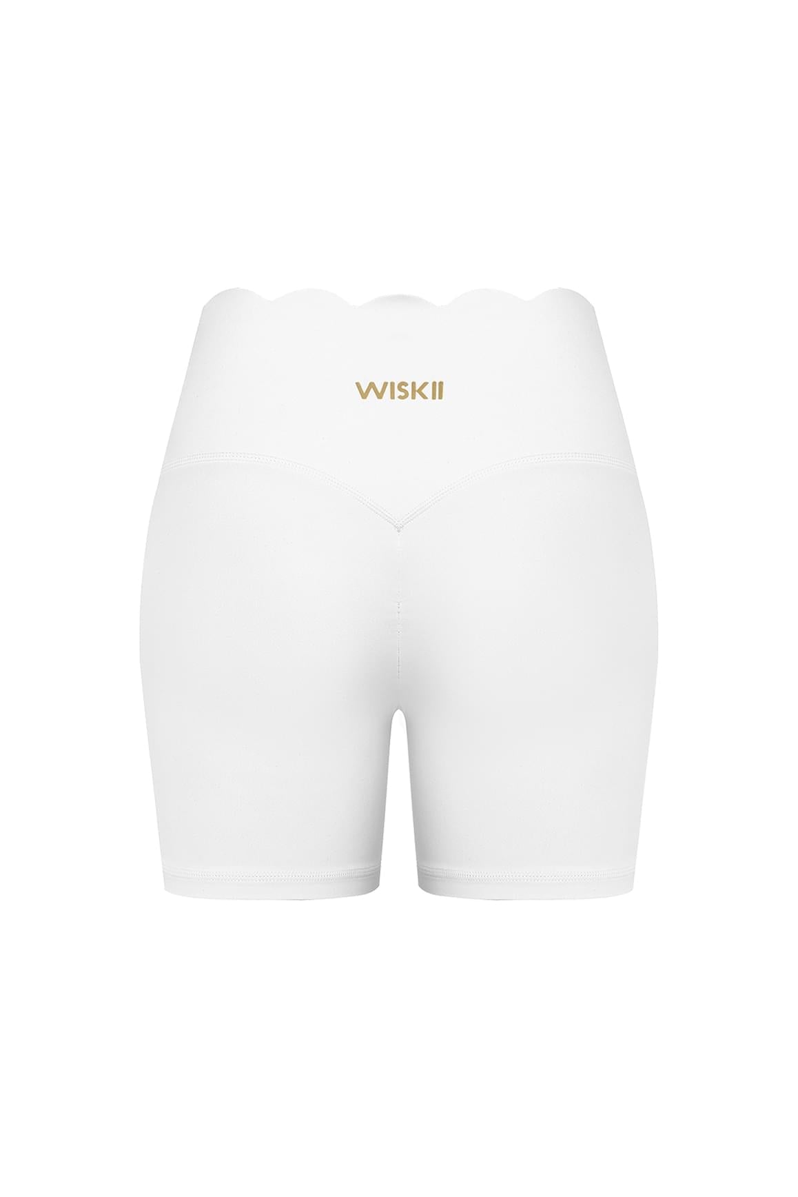 WISKII 出品的象牙色高腰扇形抽褶短褲,展現其時尚設計與修身版型