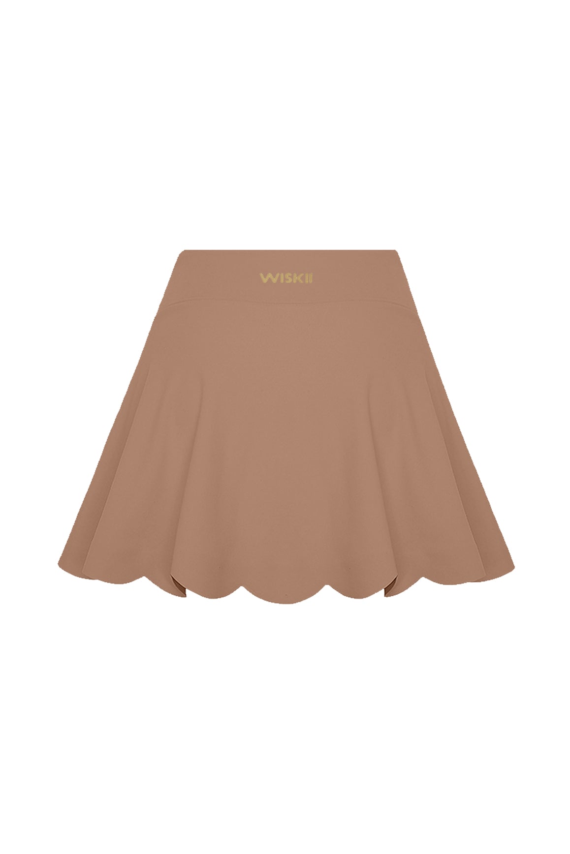 Ivory high-waist A-line tennis skirt by WISKII, featuring a fitted waistband and flared skirt design for activewear or casual wear.