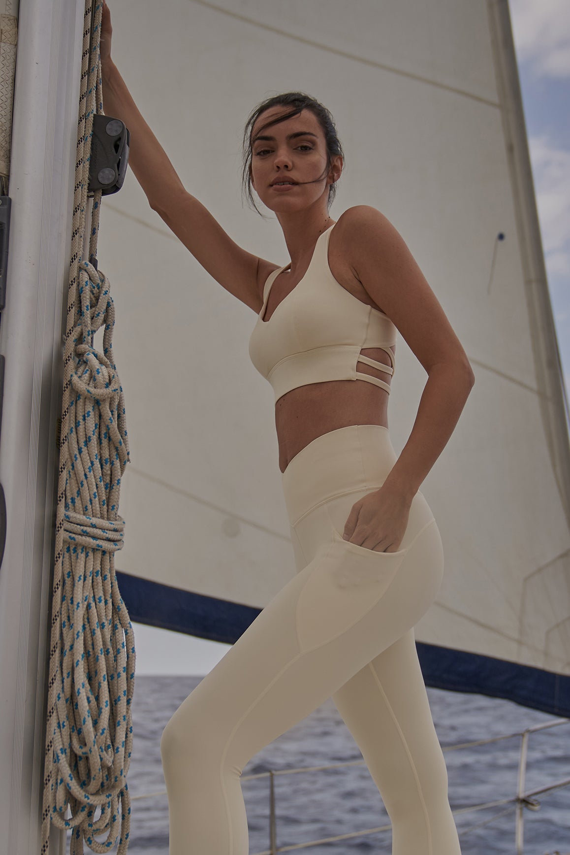 WISKII Sweetheart Bra Tank in ivory, a stylish sports bra with a heart-shaped neckline, designed for comfort and support.