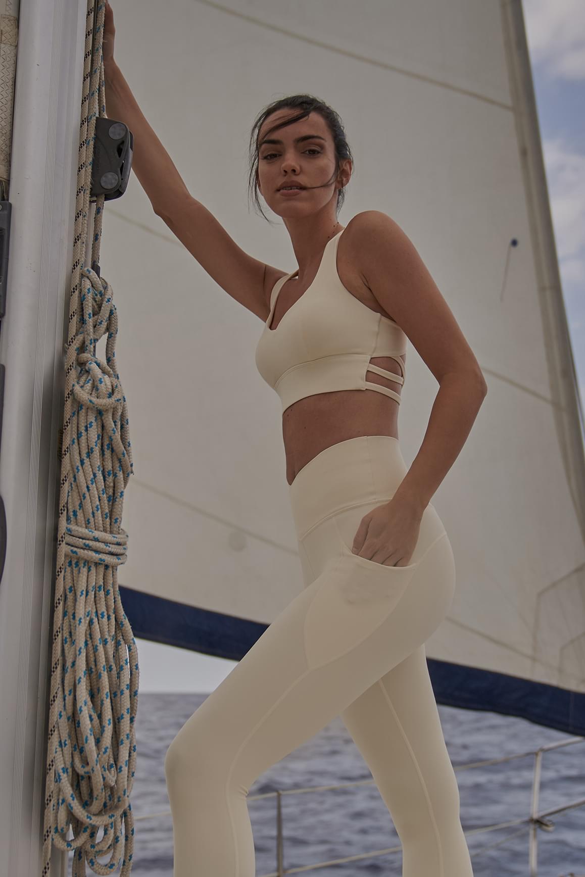 WISKII Ivory Sweetheart Sports Bra Tank featuring a stylish sweetheart neckline and supportive fit for active wear.