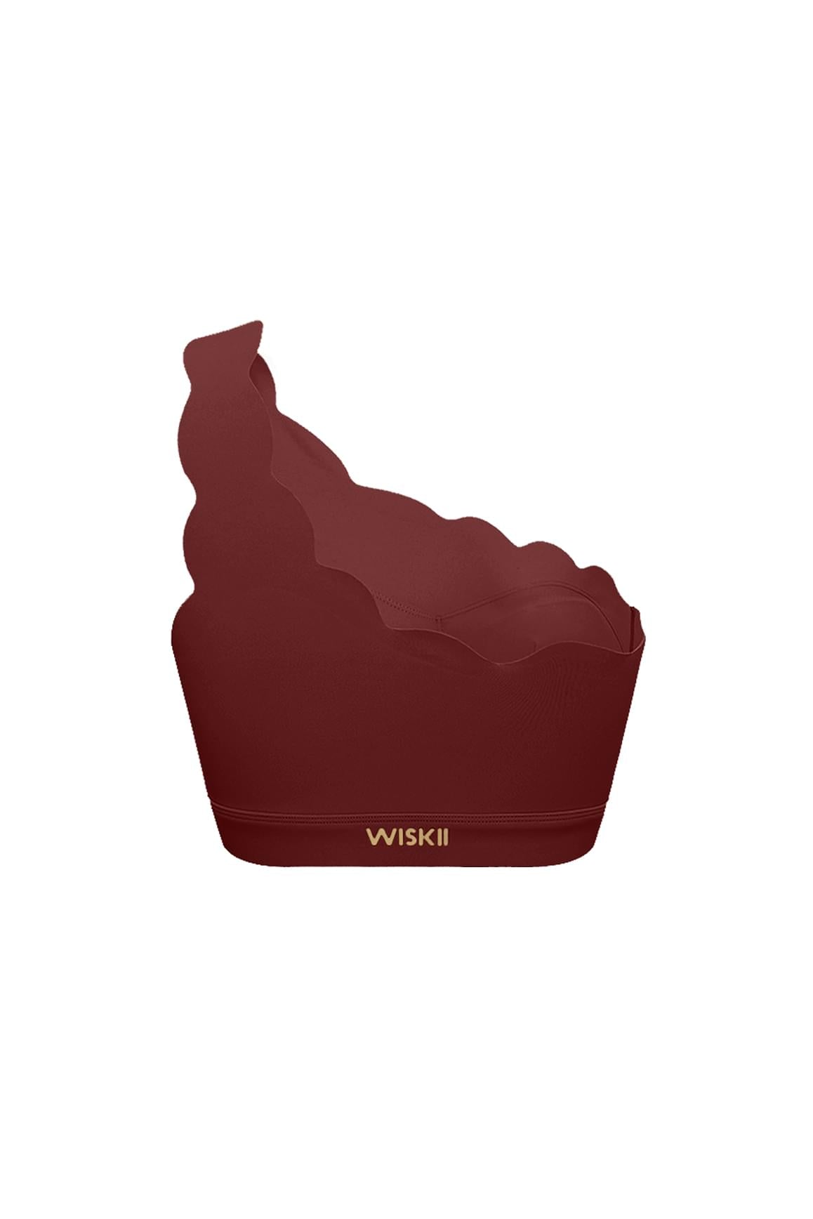 WISKII 動態單肩運動內衣,熱紅酒色,具備時尚不對稱設計與支撐性十足的合身版型