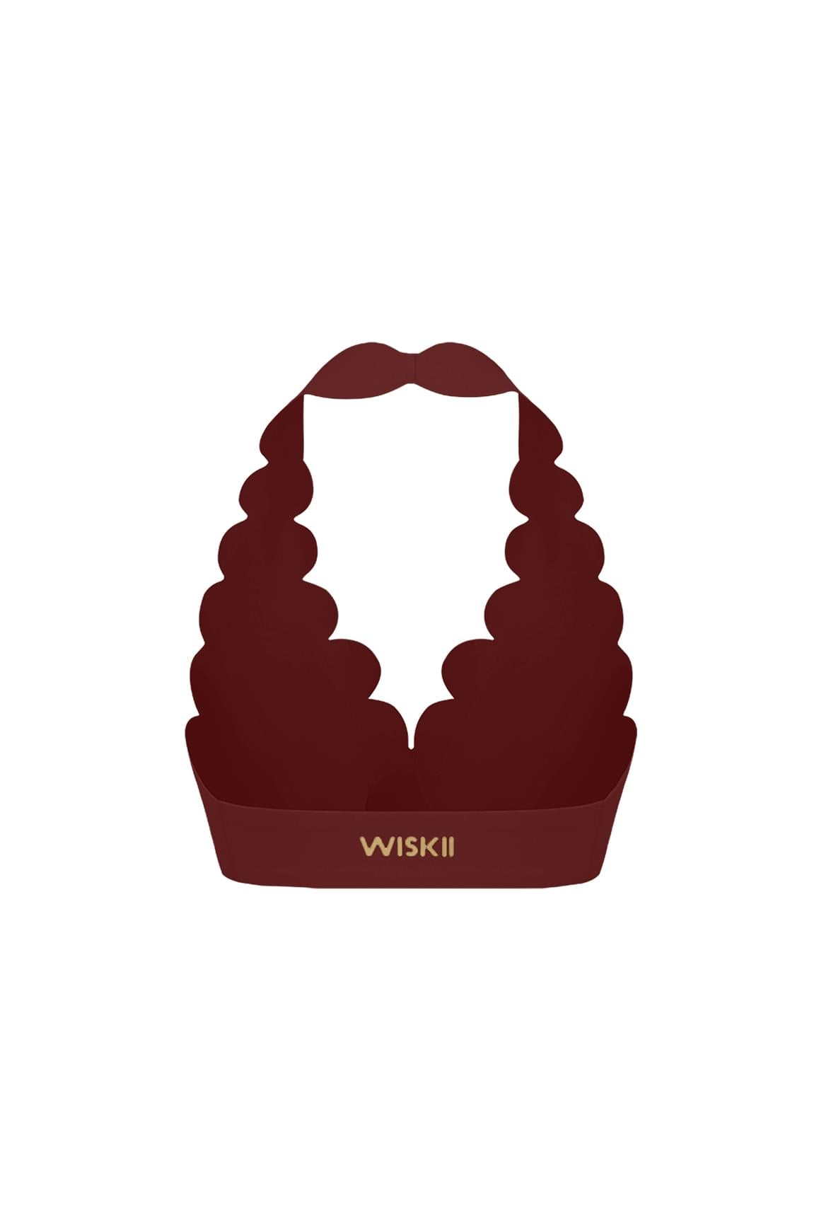 WISKII V領扇貝掛脖運動內衣,顏色為熱紅酒色,帶有扇邊細節與掛脖領型,專為運動休閒設計。