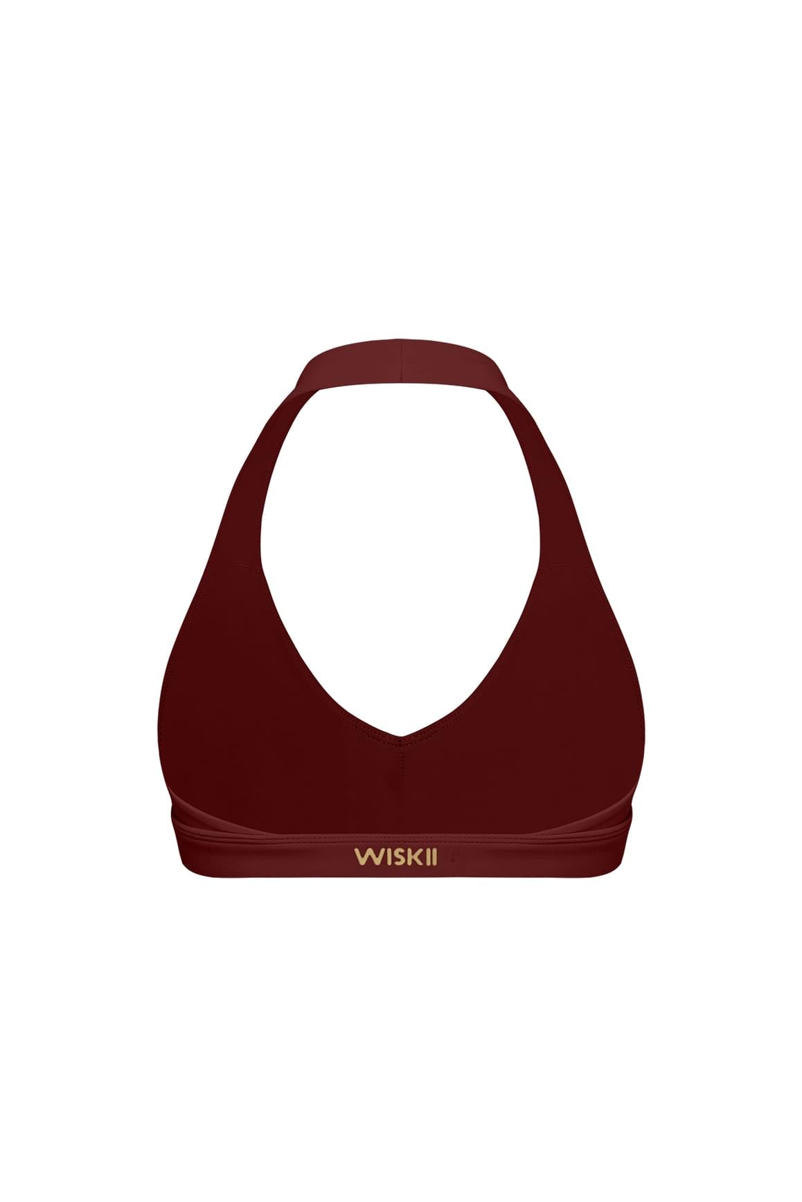WISKII V-Cut Halter Sports Bra in Sakura Zen with supportive design and sleek V-neck style for active wear.