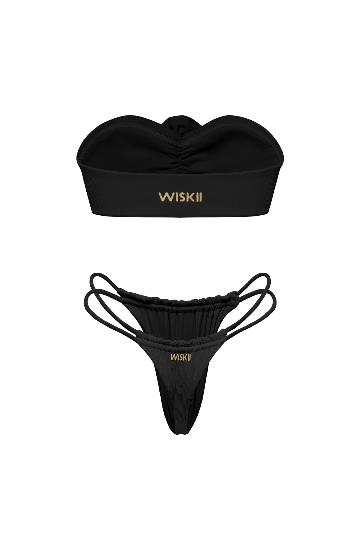 WISKII Riviera 無肩帶比基尼套裝,具備米白色調與花卉圖案,專為時尚沙灘穿搭設計。