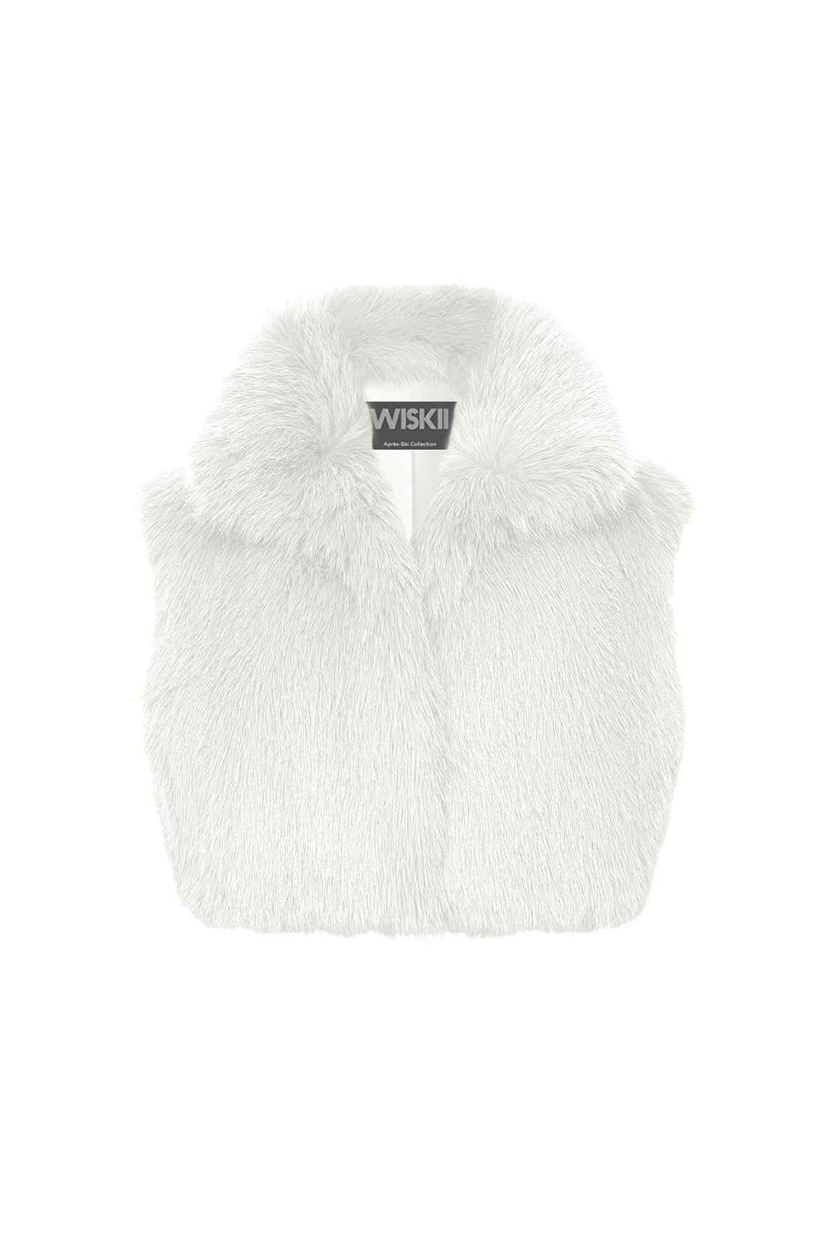 Black WISKII Alpine Cloud Faux Fur Vest featuring plush faux fur texture and a stylish collar, perfect for layered winter looks.