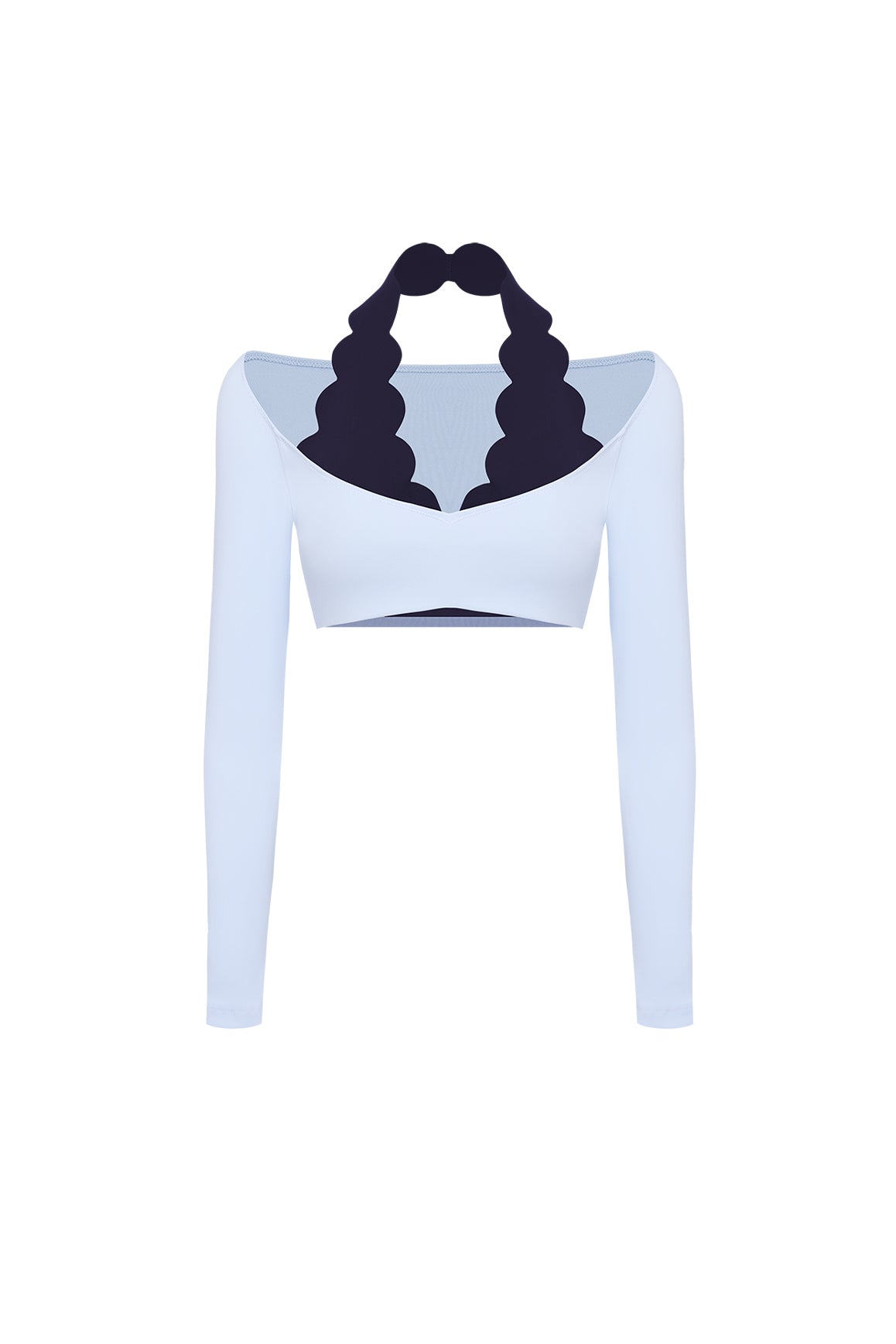 Long Sleeve Scallop Colorblock Crop Top