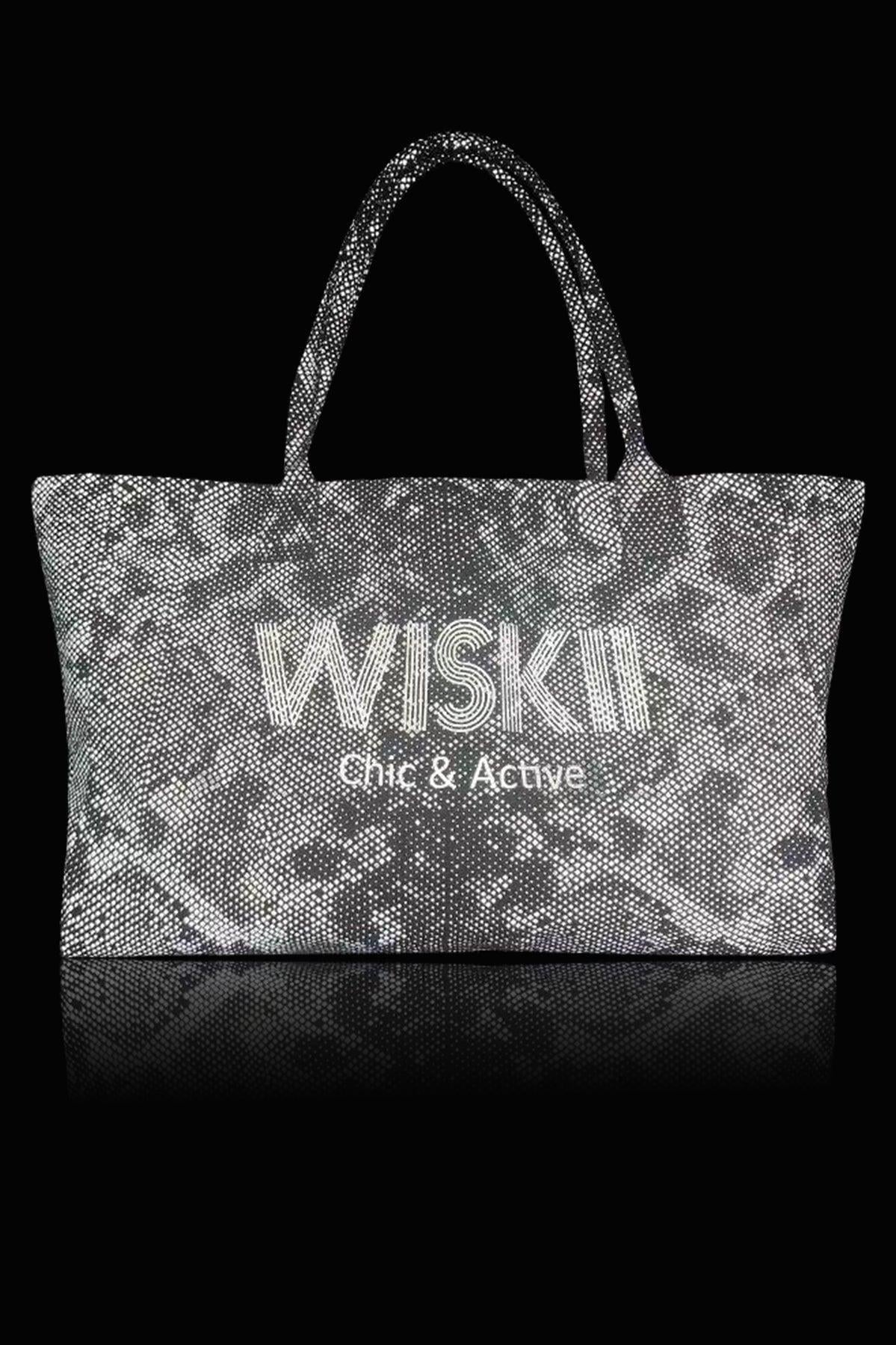 WISKII 黑色健身托特包,搭配堅固把手,專為攜帶健身配件與運動必備用品設計。