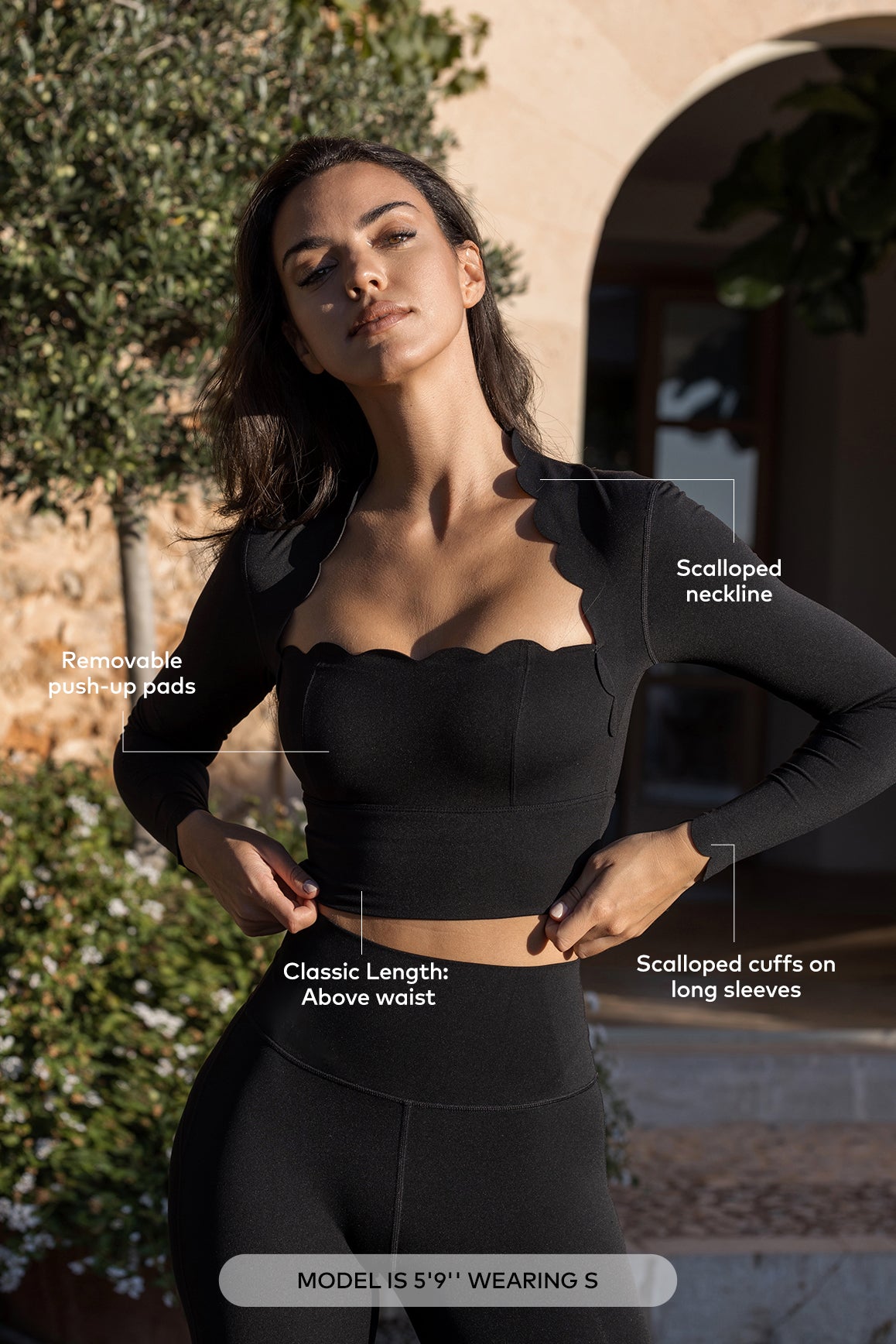 扇貝邊短款長袖上衣