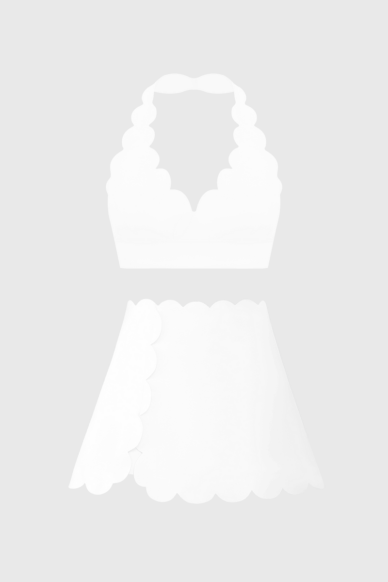 V-Cut Scallop Halter Bra & High-Waist Scallop Split Front Skirt