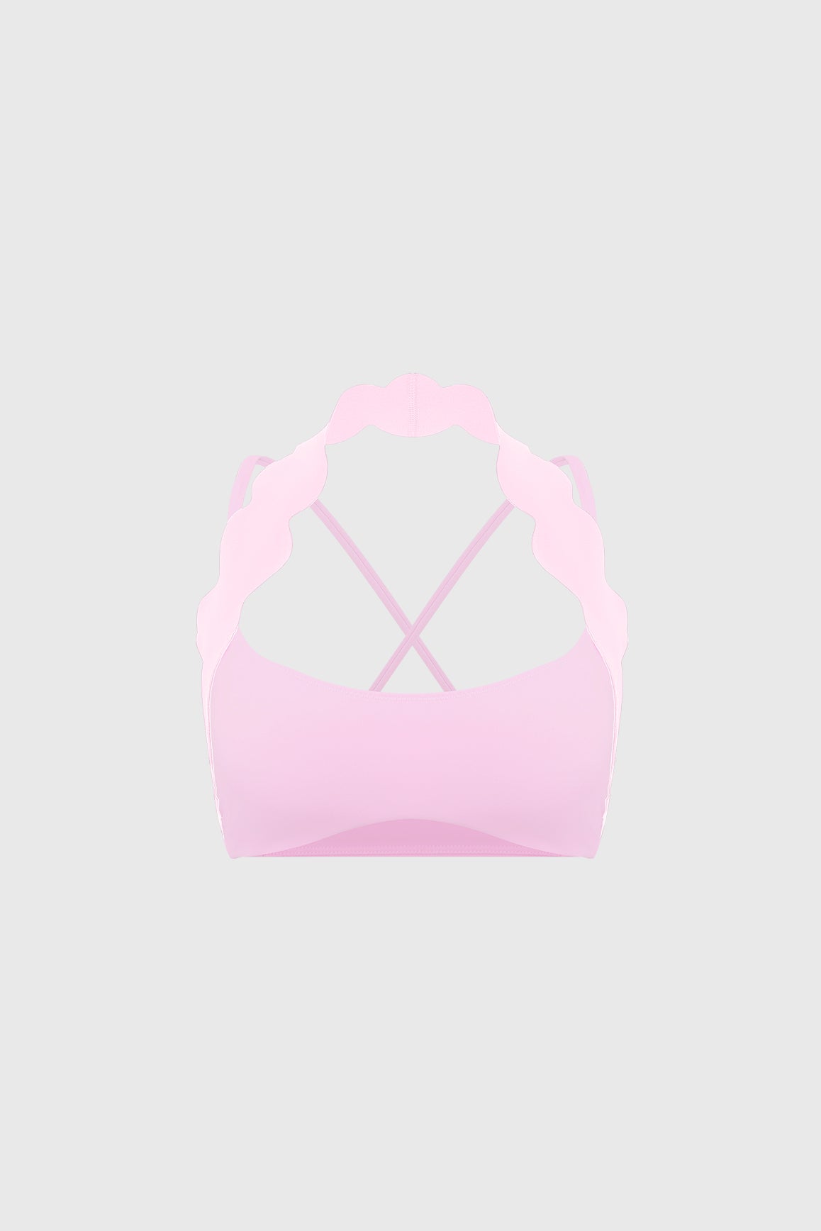 WISKII scallop-halter contrast tank bra with scalloped edges and supportive design, shown in a close-up view.