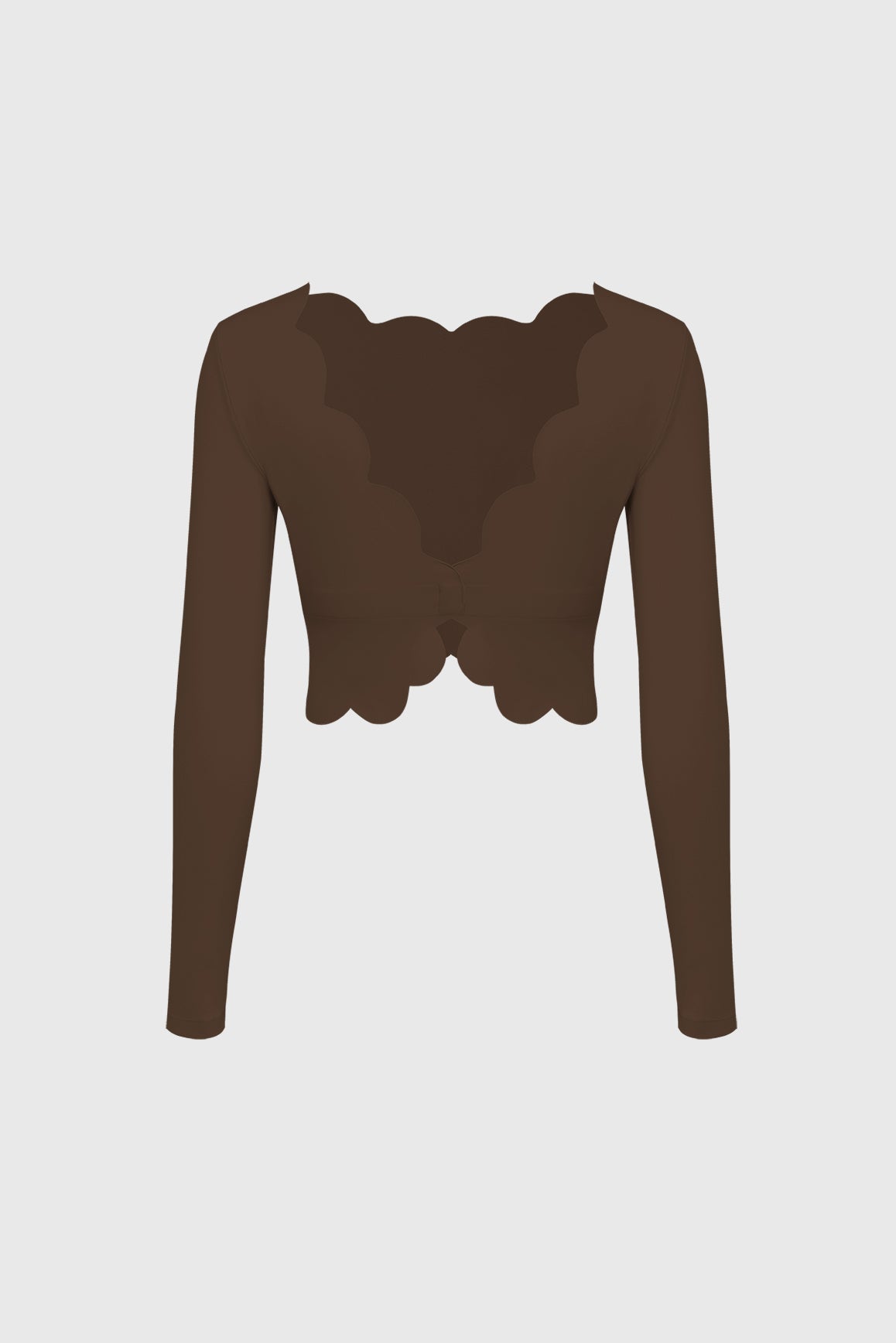 Plunge-Back Scalloped Long Sleeve Crop Top