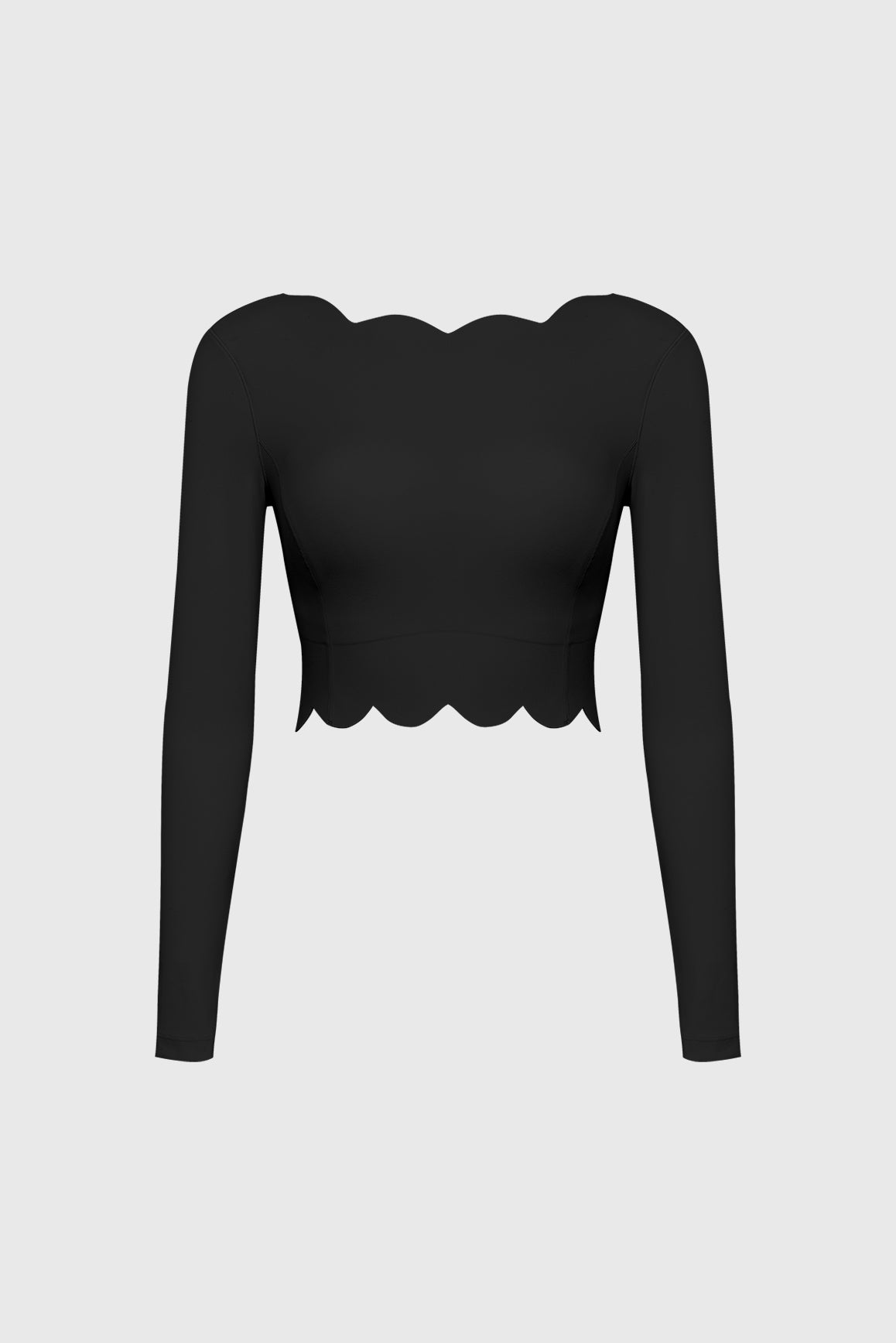 Plunge-Back Scalloped Long Sleeve Crop Top