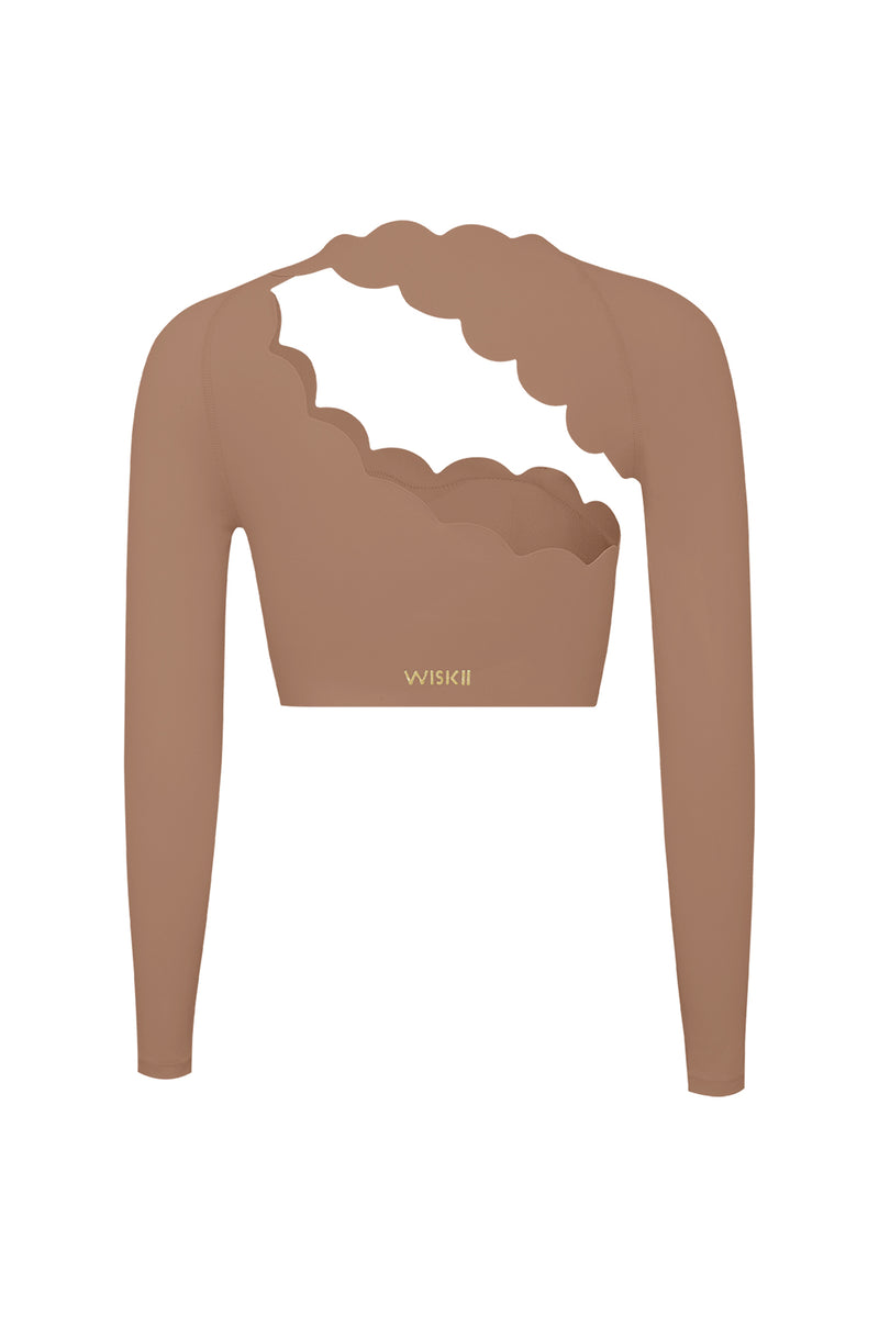 Asymmetrical Long Sleeve Crop Top | Color Tuscan Tan | WISKII Active