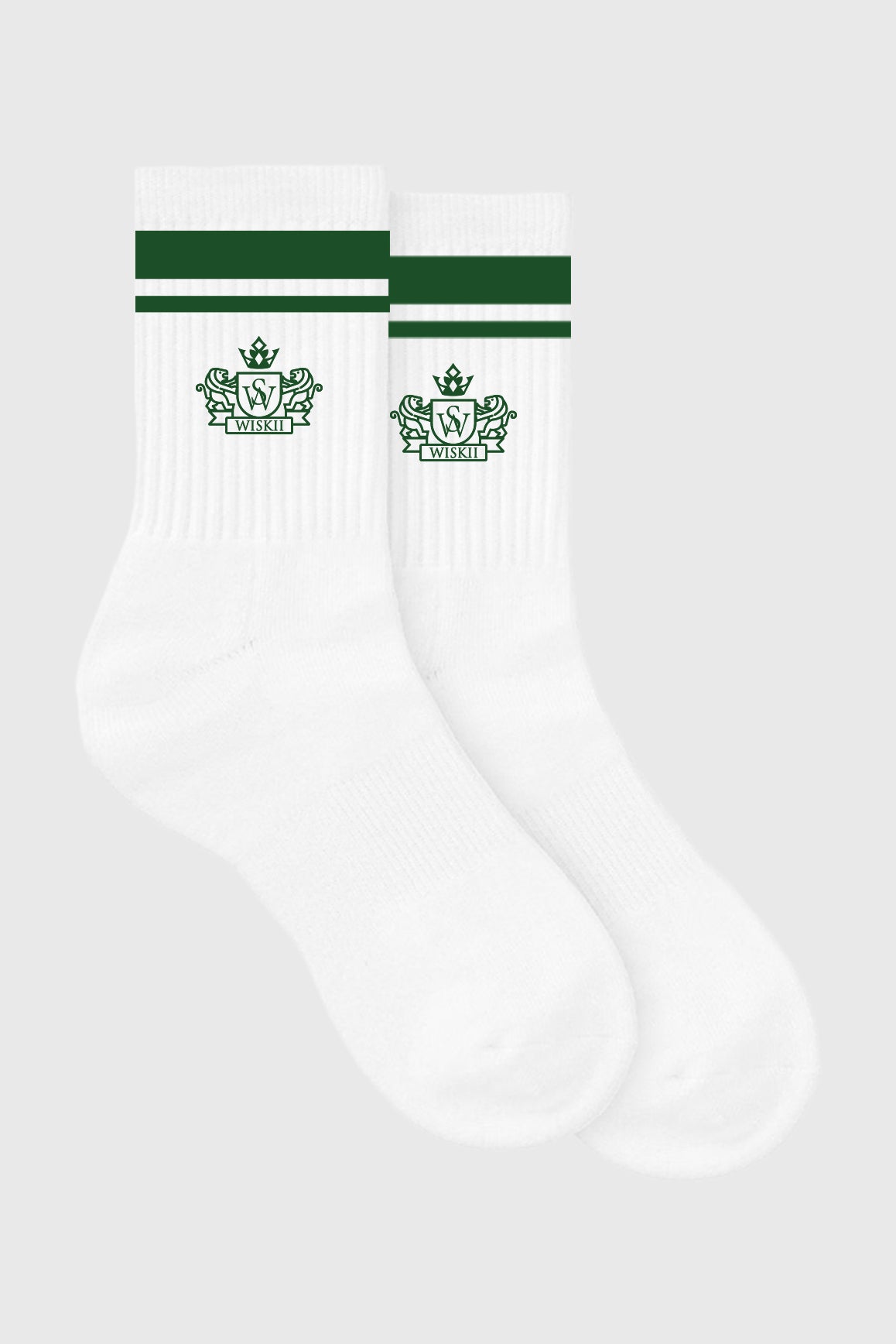WISKII classic stripe varsity socks in noble green with white and black stripes, casual accessories for athletic or everyday wear.