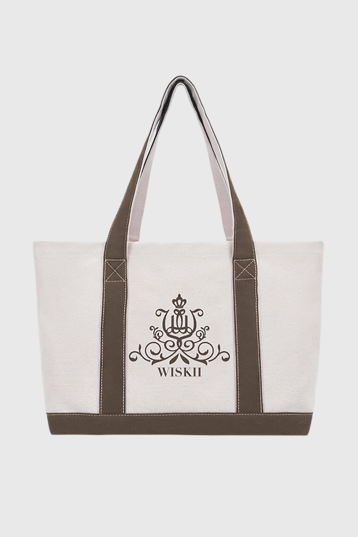 WISKII Clubhouse Canvas Tote Bag in desert truffle color, stylish accessories with sturdy handles and spacious interior.