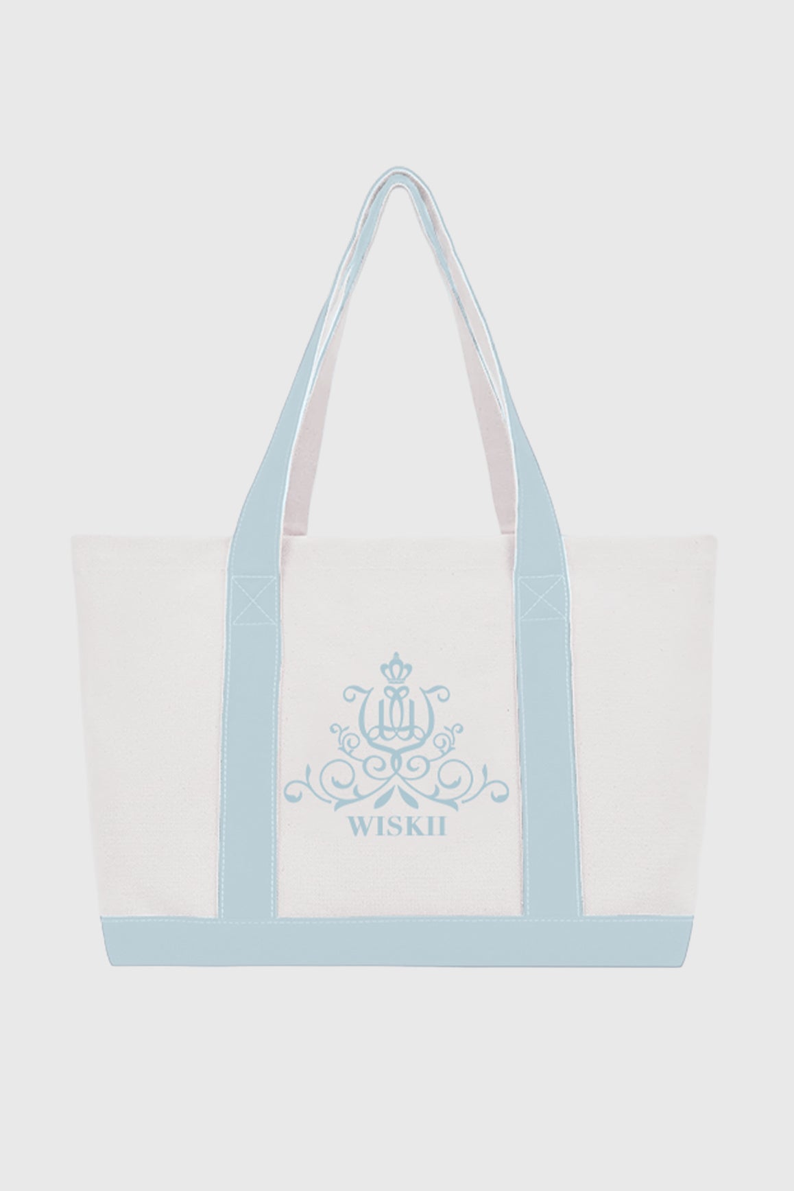 Frozen Salt WISKII Clubhouse Canvas Tote Bag showing sturdy fabric, stylish design, and spacious interior for accessories or daily use.
