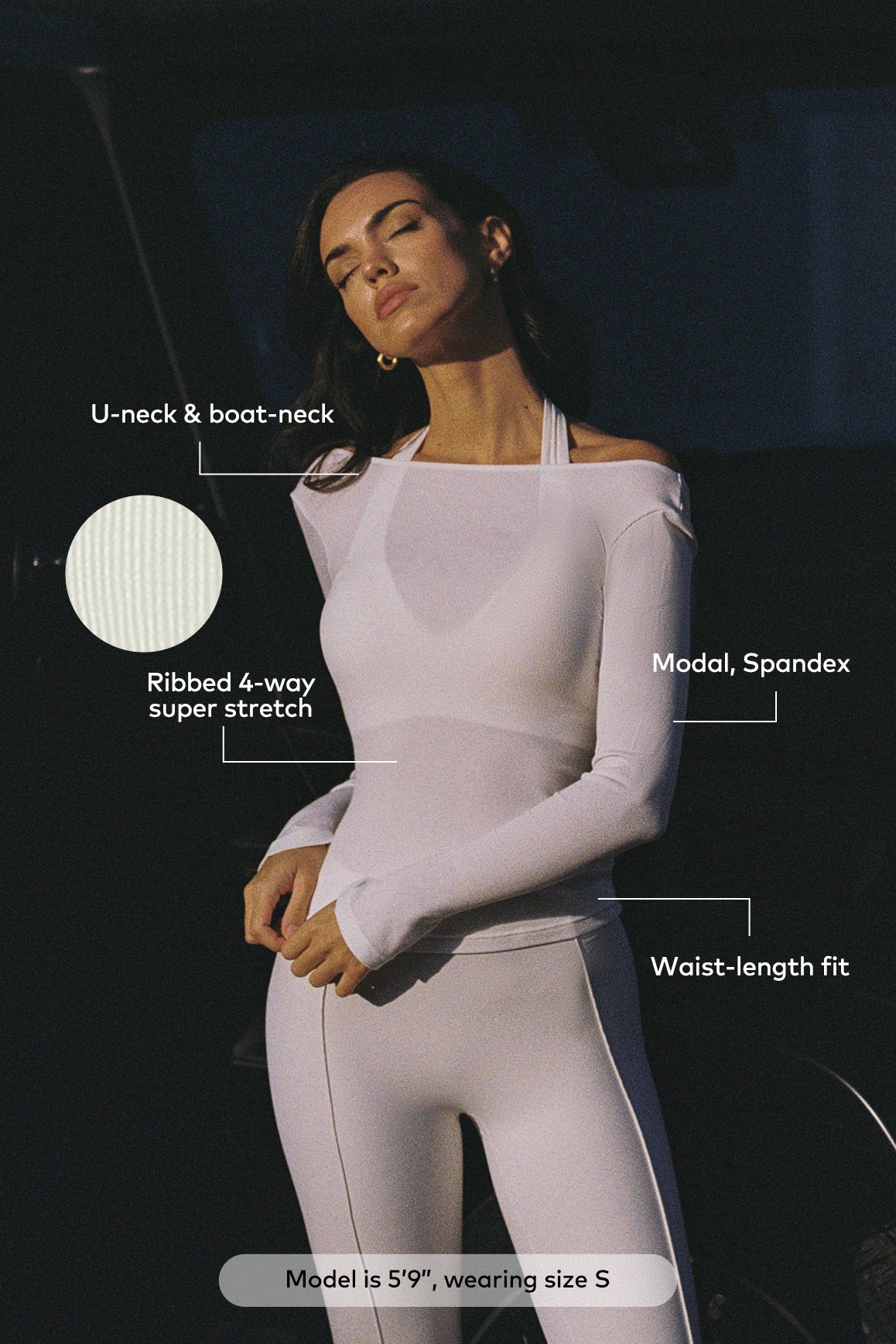 WISKII Duo long sleeve top displayed on a model, showcasing its comfortable fit and stylish design for activewear.