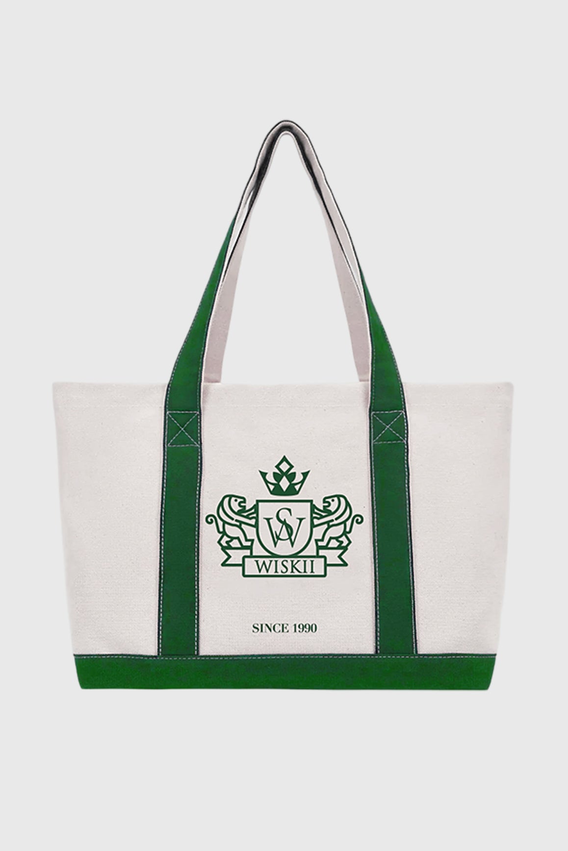 WISKII Riviera Canvas Club Tote Bag in active green, stylish tote accessory made from durable canvas material.