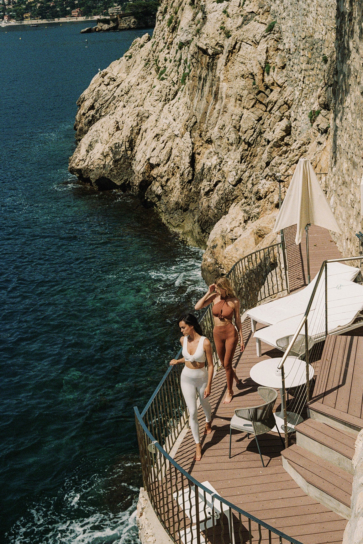 Model wears a Riviera Floral Ruched Bra | Ivory bra | WISKII Active