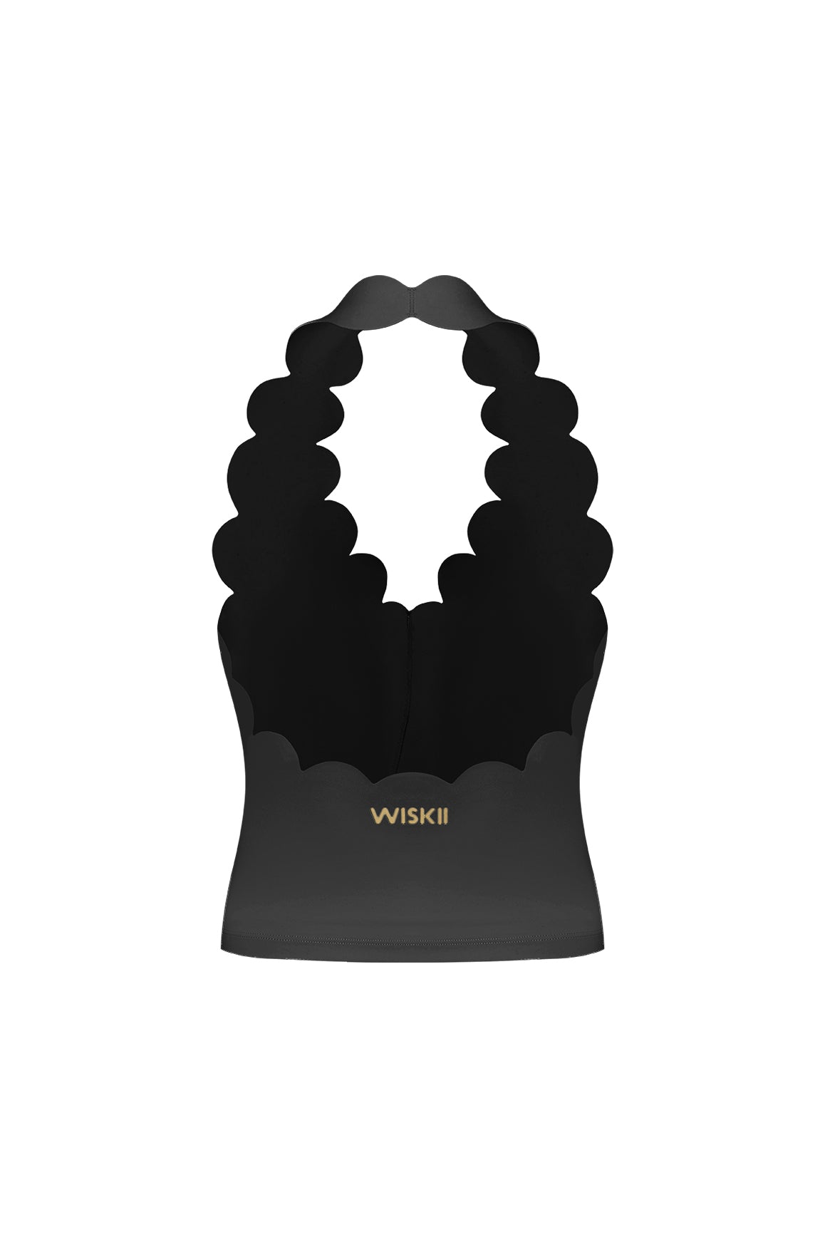 Riviera Scallop Halter Bra Tank | Black | WISKII Active