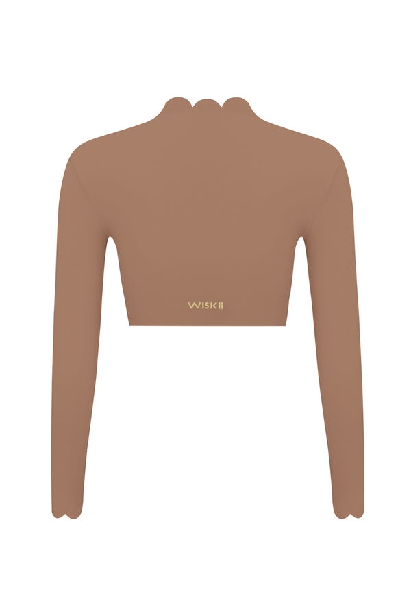 Scallop Cropped Long Sleeve Top | Color Tuscan Tan | WISKII Active