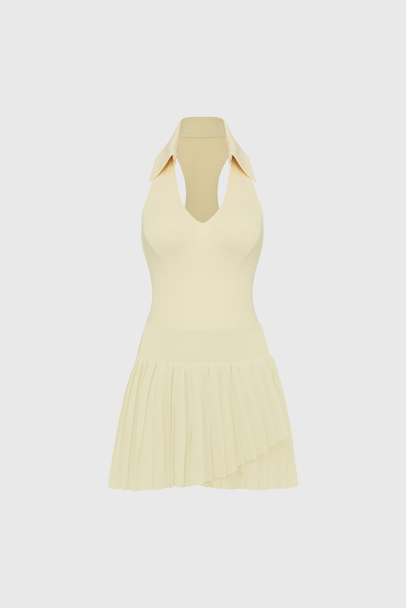 Model wears Sleeveless Polo Tank Top + WISKII Pleated Skirts | WISKII 