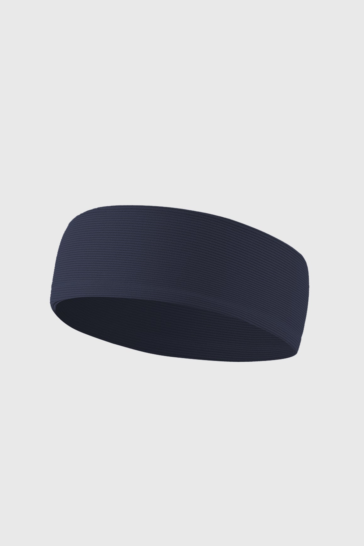WISKII stretchy ribbed headband in midnight blue, a flexible accessory with a snug fit and textured ribbed design.