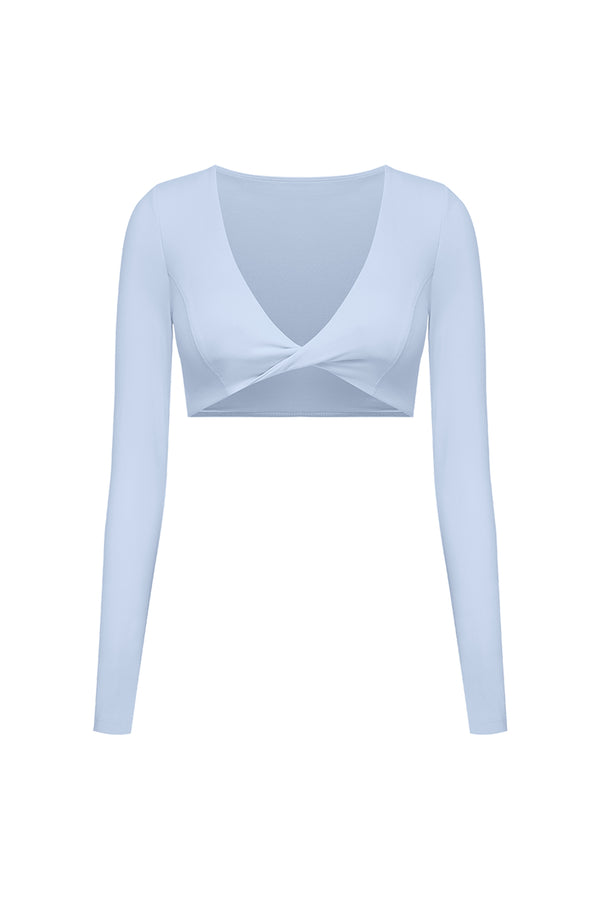 Twist-Front Long Sleeve Crop Top | heavenlyblue | WISKII ACTIVE