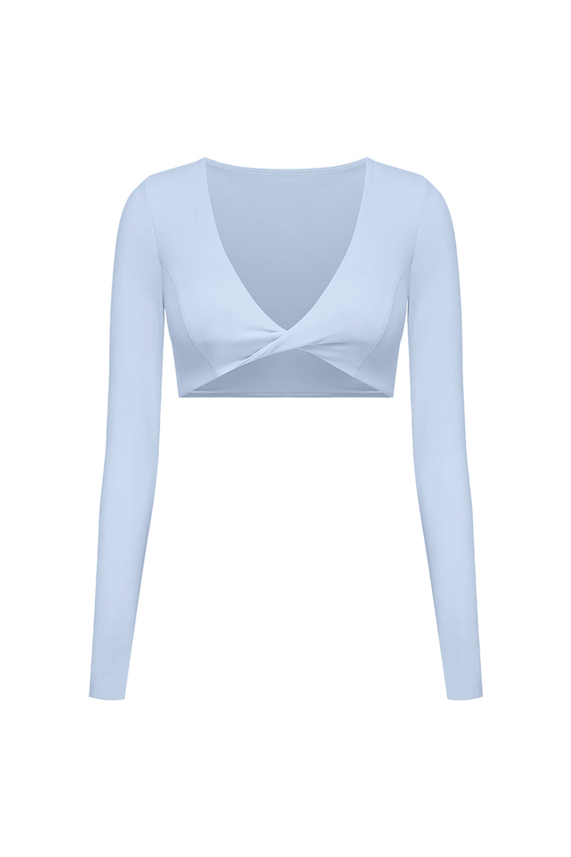 Twist-Front Long Sleeve Crop Top | heavenlyblue | WISKII ACTIVE