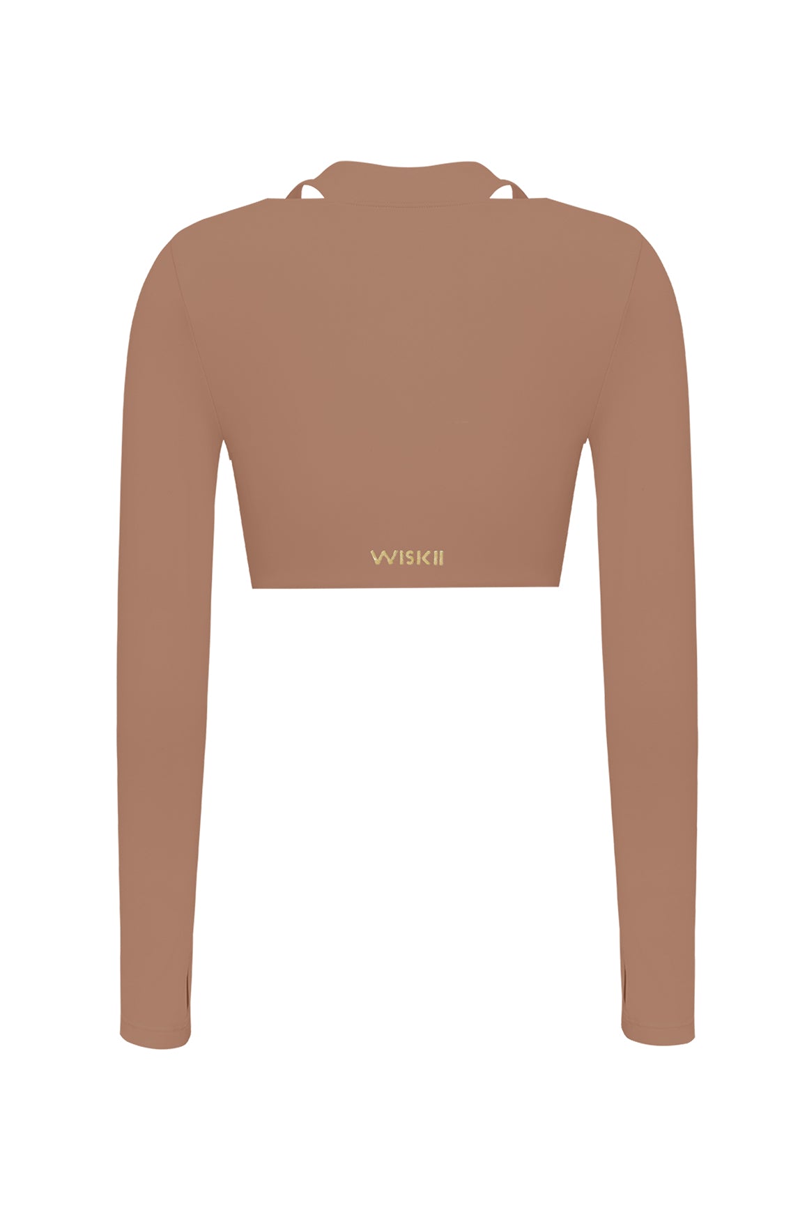 Twist-Front Shoulder Cut Crop Top | Color Tuscan Tan | WISKII Active