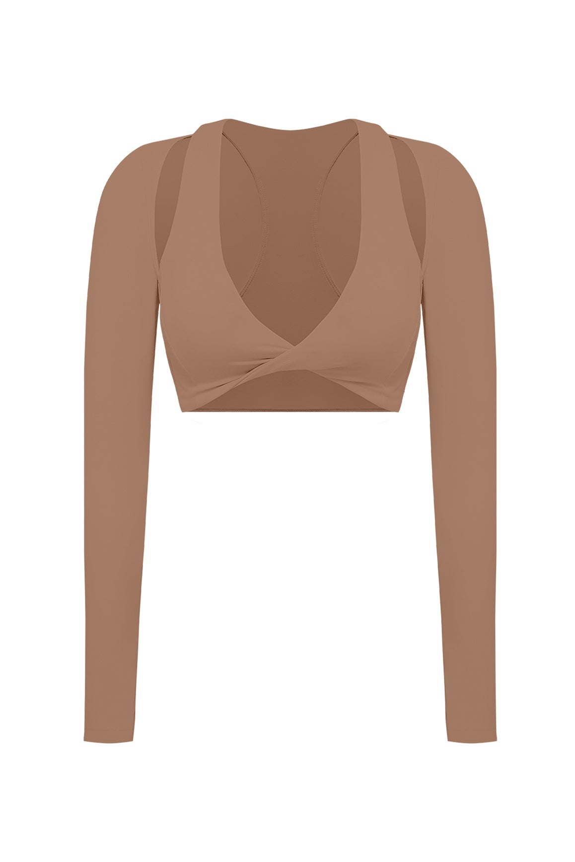 Twist-Front Shoulder Cut Crop Top | Tuscan Tan | WISKII Active