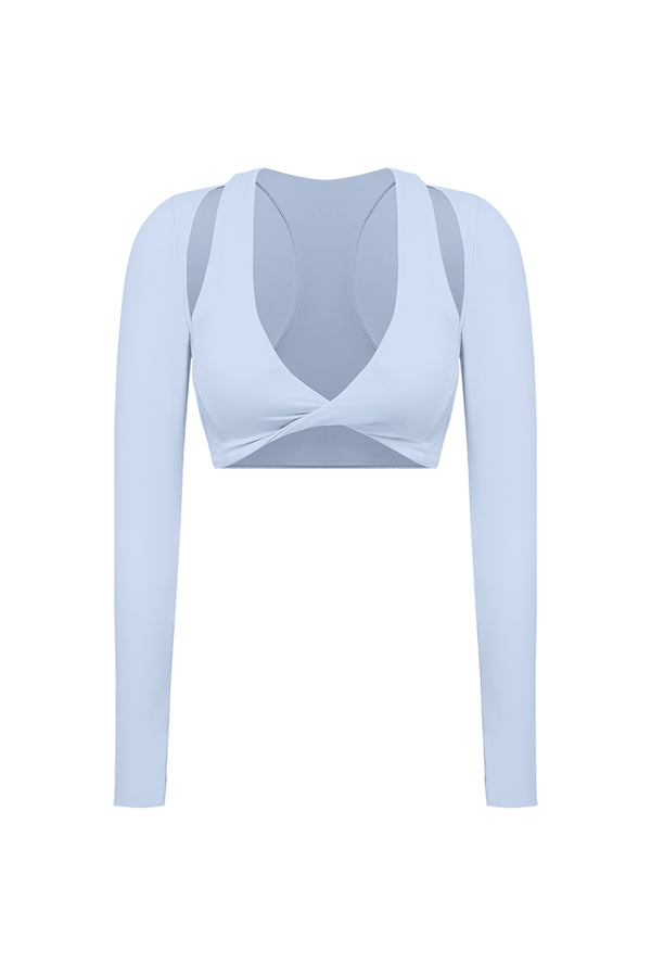 Twist-Front Shoulder Cut Crop Top | heavenlyblue | WISKII Active