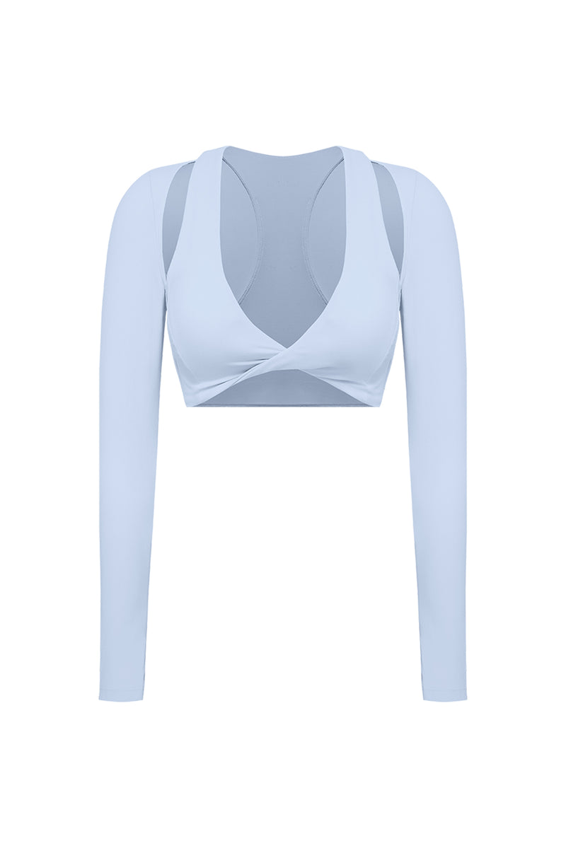 Twist-Front Shoulder Cut Crop Top | heavenlyblue | WISKII Active