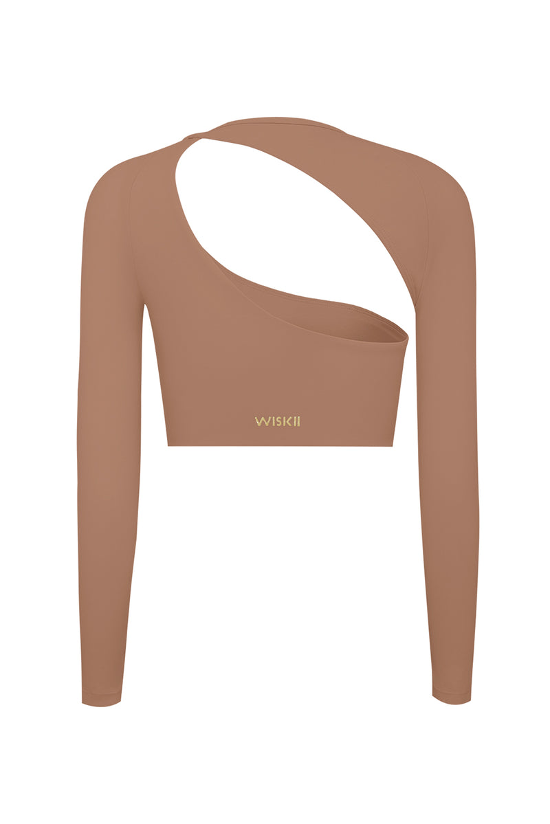 Unique Cut Long Sleeve Crop Top | Tuscan Tan | WISKII Active