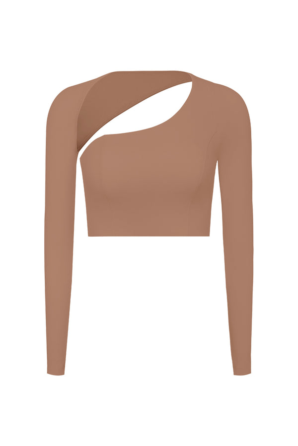 Unique Cut Long Sleeve Crop Top | Tuscan Tan | WISKII Active