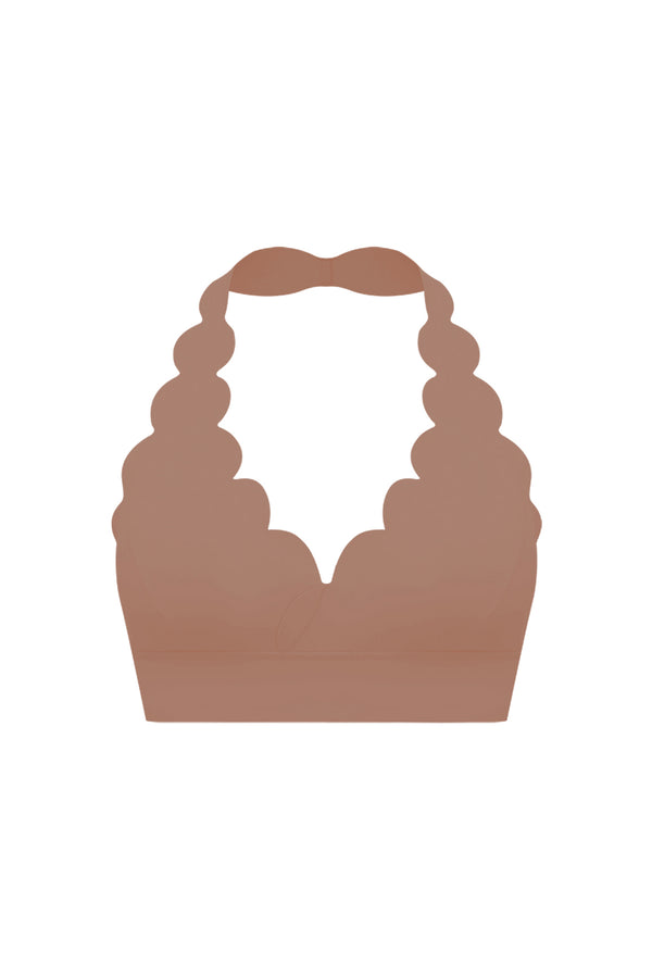 V-Cut Scallop Halter Bra | Tuscan Tan | WISKII Active