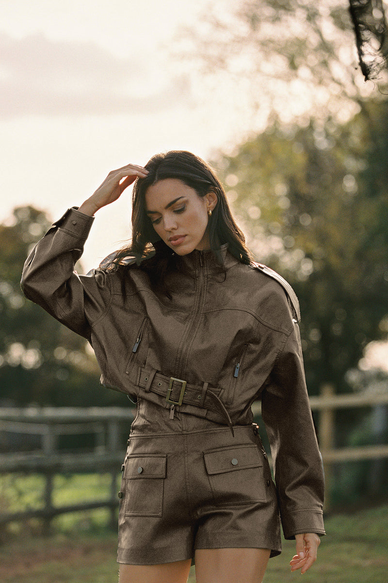 Faux Leather Overall Shorts