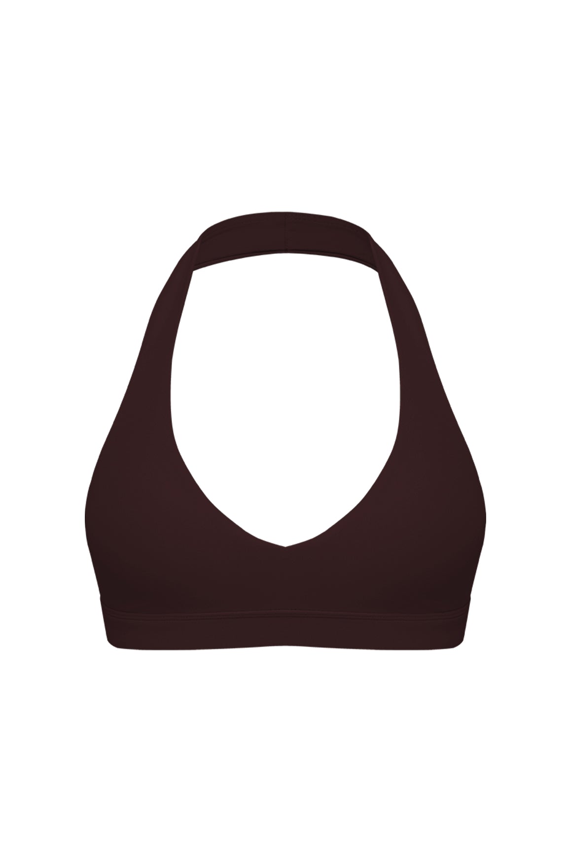 WISKII V-Cut Halter Sports Bra in black with supportive design and moisture-wicking fabric for active workouts