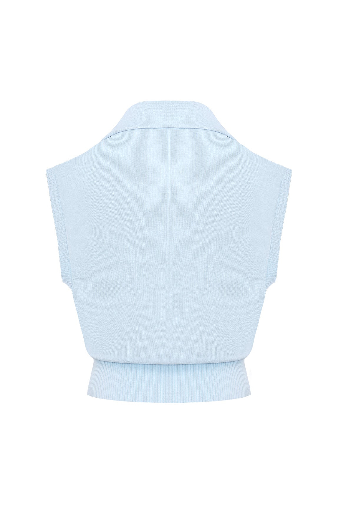 WISKII cap-sleeve knit polo tank top in soft fabric with a classic collar and button detail, shown on a plain background.