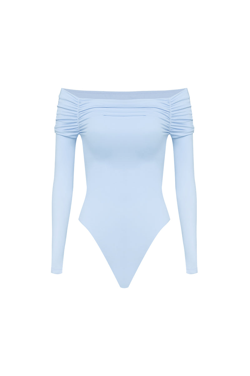 Long Sleeve Off Shoulder Pleated Bodysuit