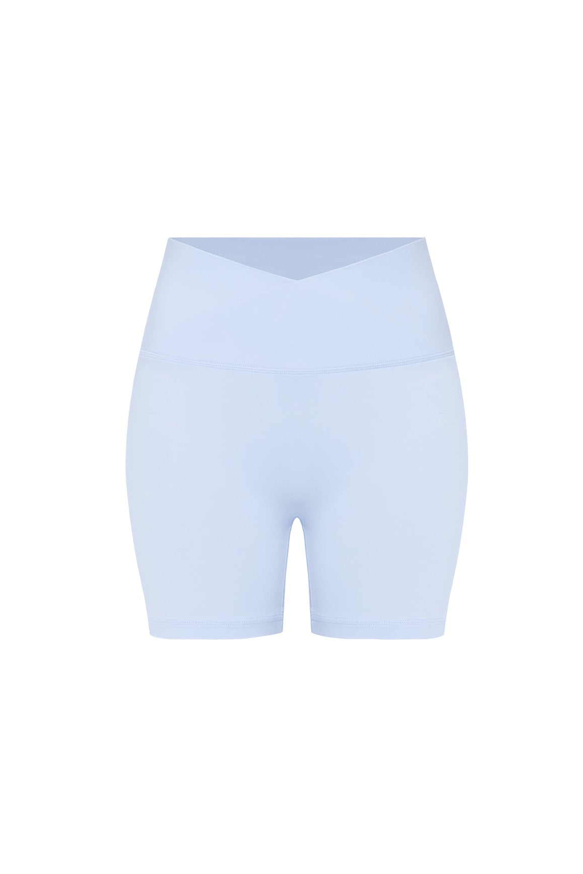 WISKII Riviera V-Waist Scrunch Shorts in heavenly blue, high-waisted shorts with a flattering V-waist and scrunch detail.