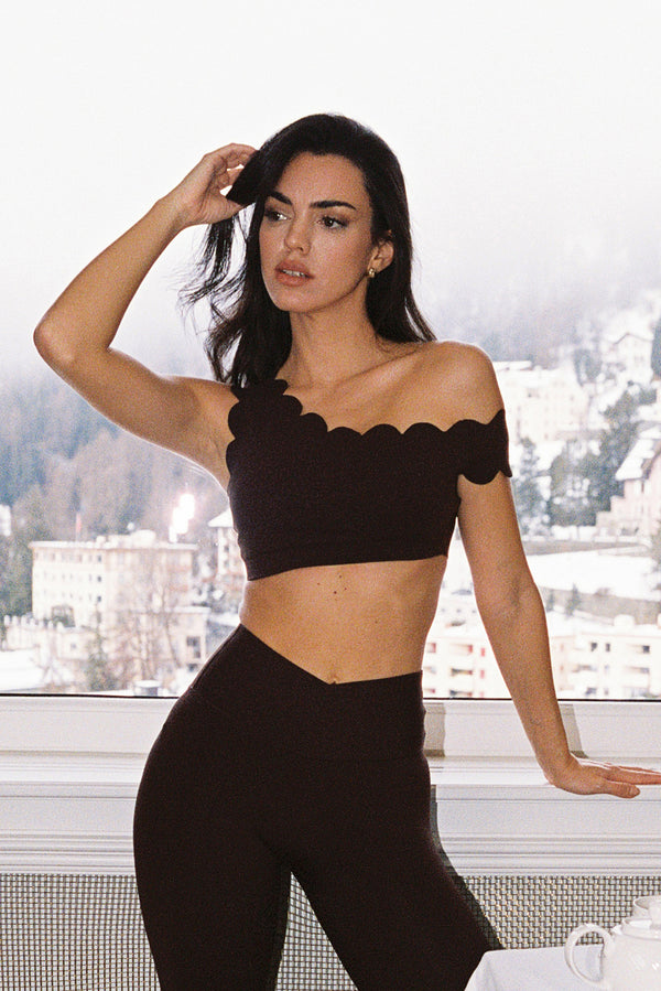 Asymmetric Off-Shoulder Scalloped Bra