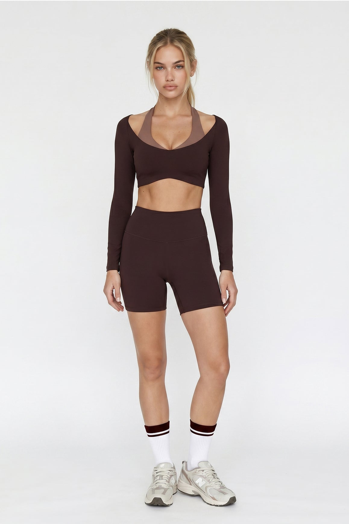 Colorblock One-Piece Long Sleeve Crop Top