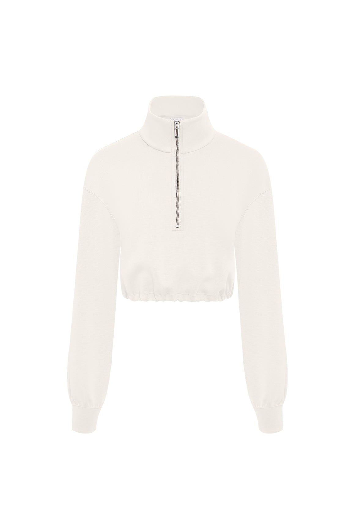 Cream Serene Cropped Half-Zip Pullover hoodie by WISKII, featuring a stylish cropped fit and half-zip front.