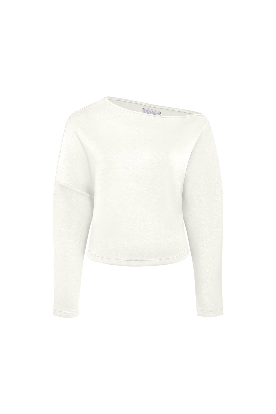 WISKII Vivid Asymmetric Long Sleeve Top in cream, featuring a stylish, modern design with unique asymmetrical details.