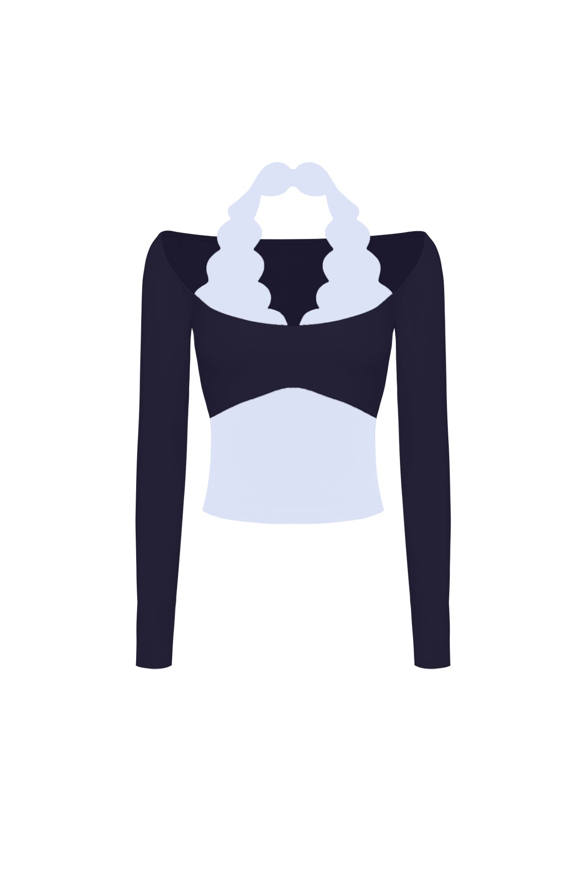 露肩長袖短款上衣