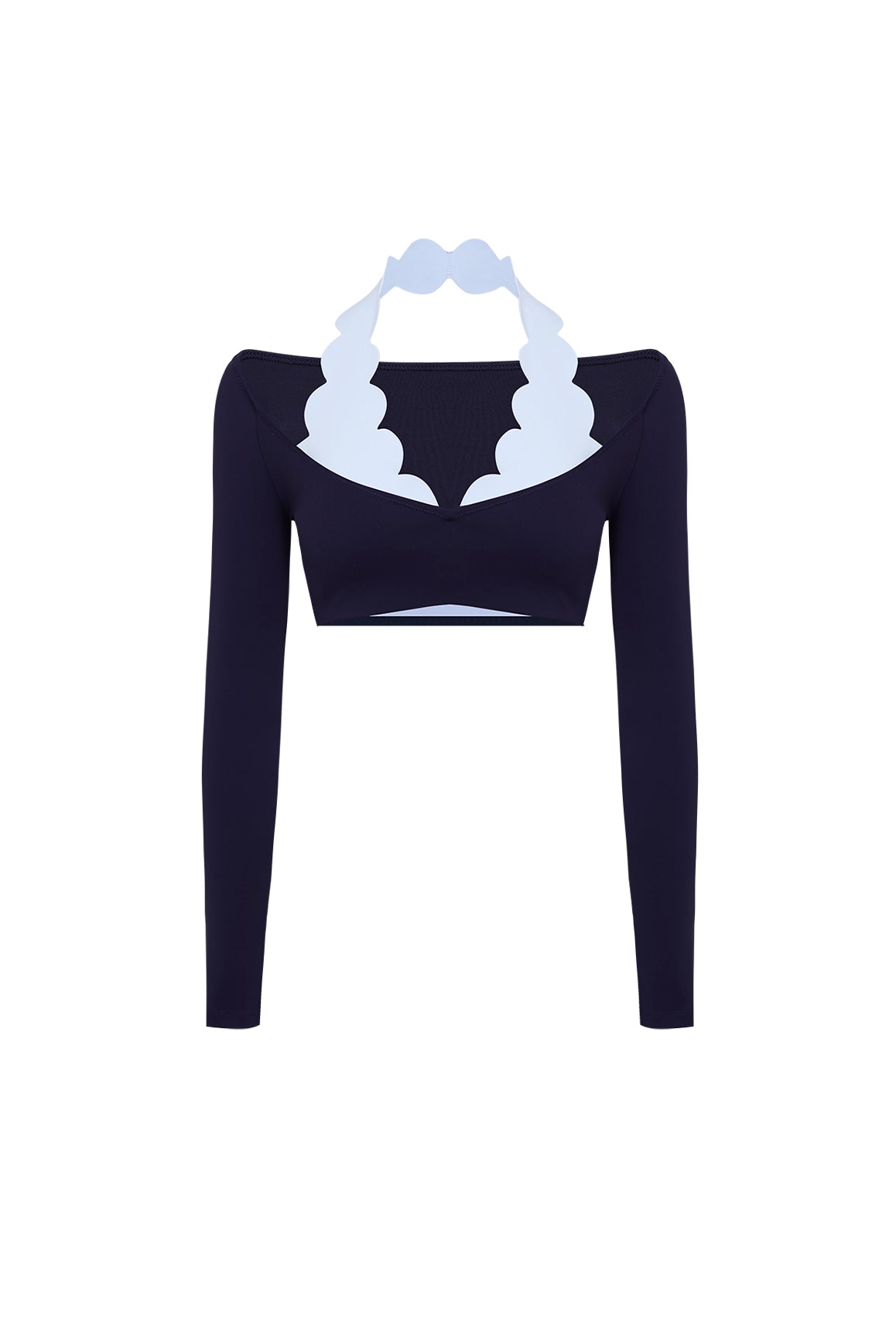 Long Sleeve Scallop Colorblock Crop Top