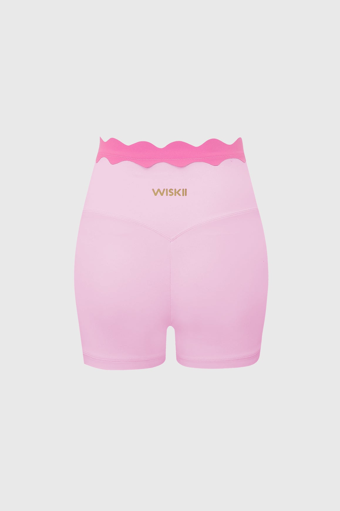 WISKII contrast scallop scrunch shorts in black and white with scalloped hem, stylish casual shorts for women.